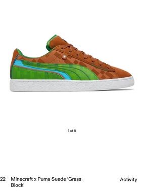 Puma Suede Low Top in Brown with Bright Green Accents